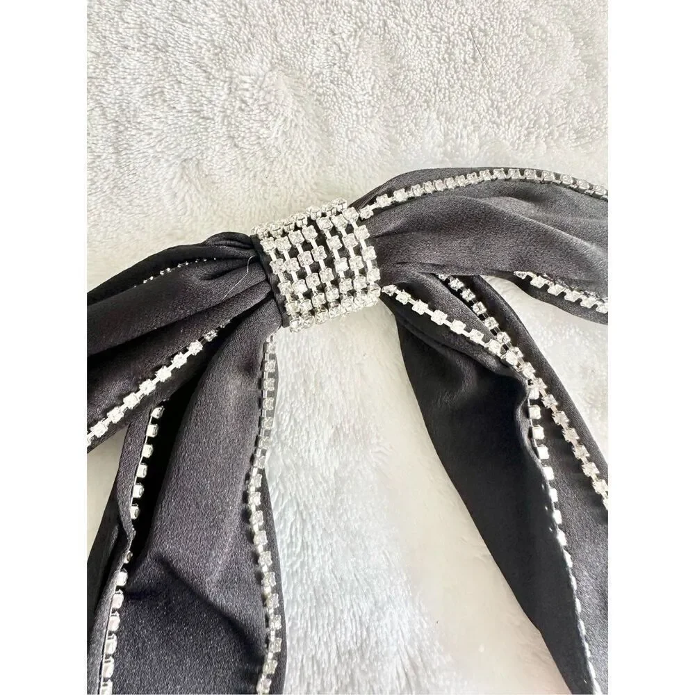 Black rhinestone embellished hair bow